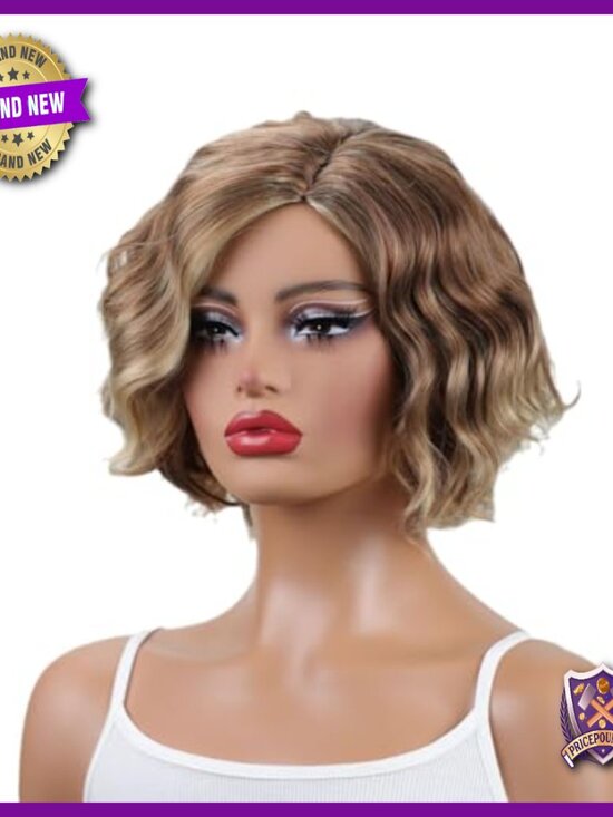 Short Wavy Bob Wig with Bangs, Heat Resistant, Breathable Cap, Lightweight main image 5